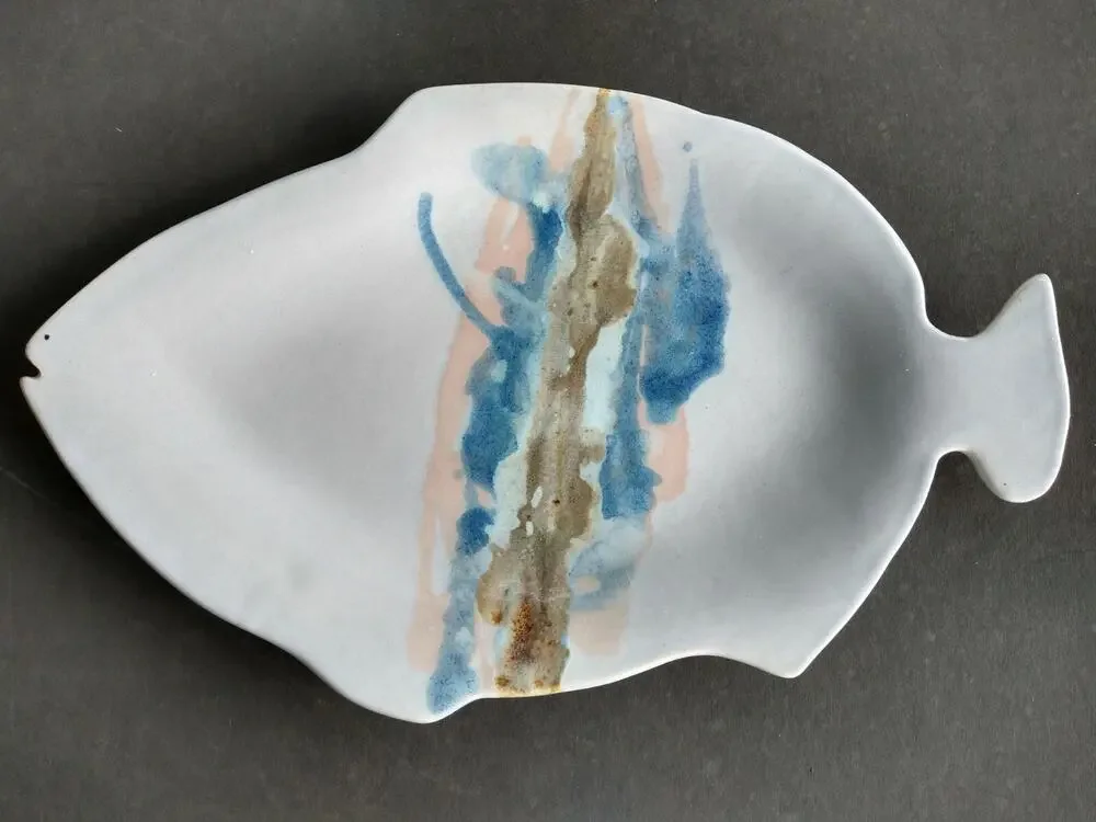 Studio Art Pottery Fish Shape Serving Platter Tray Artist Mike Wilder 18
